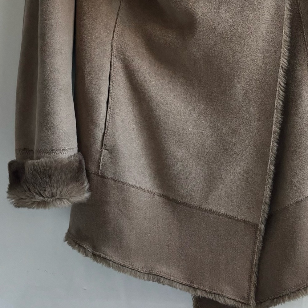 Pinko Faux Fur Suede Coat Cream Size Medium - Picture 8 of 17